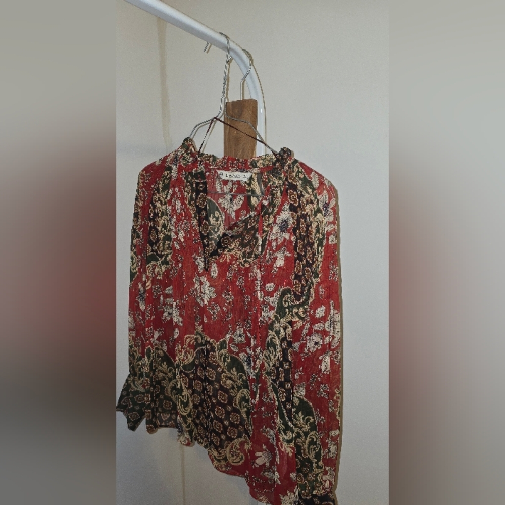 Zara Red Floral Blouse